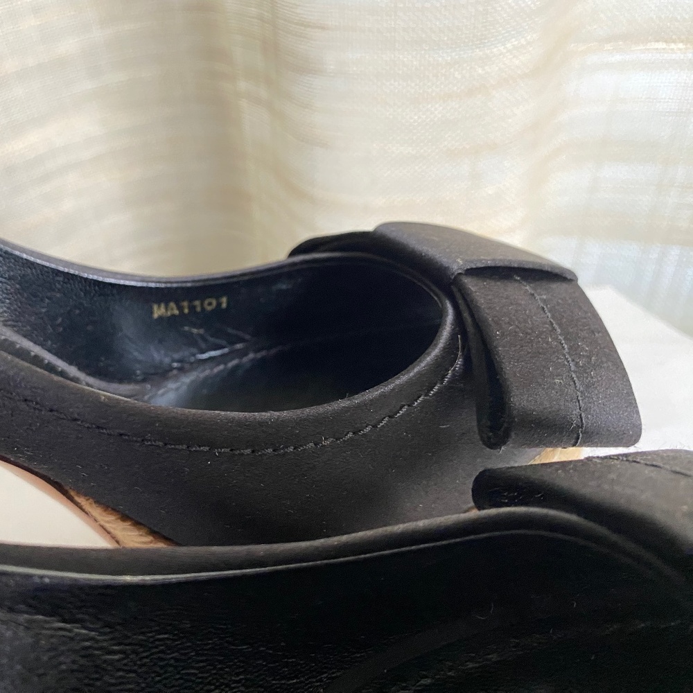 Louis Vuitton satin black espadrille clogs heels pumps platforms 36 Rivoli bow - Picture 6 of 12